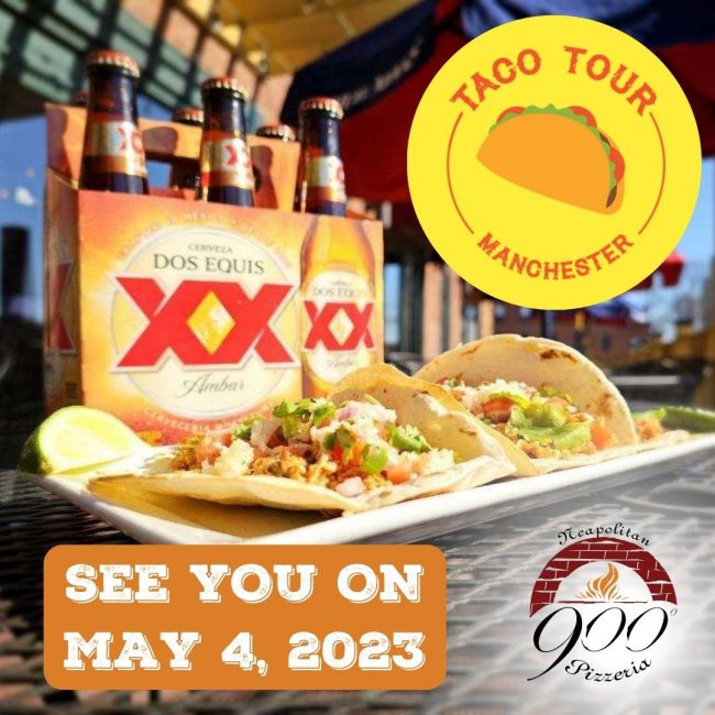 900 Degrees Taco for Manchester NH Taco Tour on May 4, 2023. Known as the World's Largest Taco Tour, the Greater Manchester Chamber presents the downtown Manchester NH Taco Tour where 60+ restaurants will be selling signature tacos for $3.00 each.