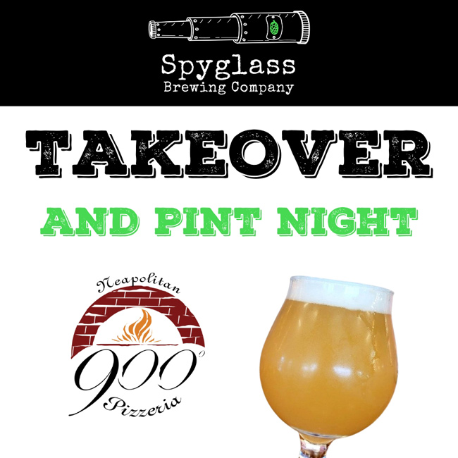 Spyglass Brewing Company from Nashua NH takes over 900 Degrees Neapolitan Pizzeria in Manchester NH. Spyglass Brewing Company takeover and pint night featuring three Spyglass beers on tap.