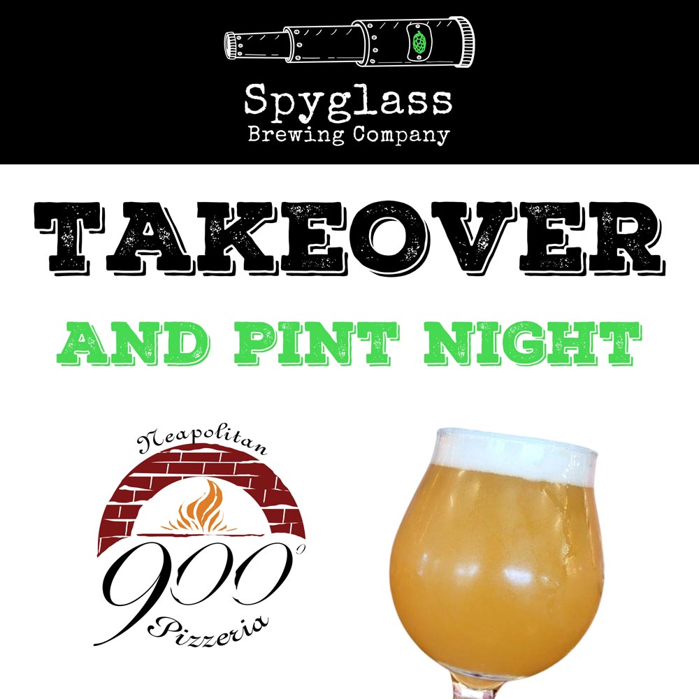 Spyglass Brewing Company from Nashua NH takes over 900 Degrees Neapolitan Pizzeria in Manchester NH. Spyglass Brewing Company takeover and pint night featuring three Spyglass beers on tap.