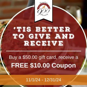 Enjoy the 2024 900 Degrees Holiday Gift Card Promotion, where if you purchase a $50.00 900 Degrees gift card, you receive a $10.00 900 Degrees Coupon.