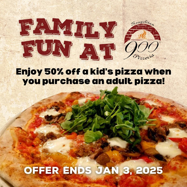 NH December Vacation deal at 900 Degrees Neapolitan Pizzeria in Manchester, New Hampshire.